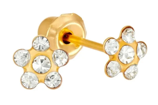 Perforación con Flor Cristal bañado Oro Inverness Bañados en oro 24K