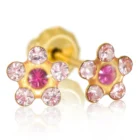 Perforación con Flor Cristal Rosa bañado Oro Inverness Bañados en oro 24K