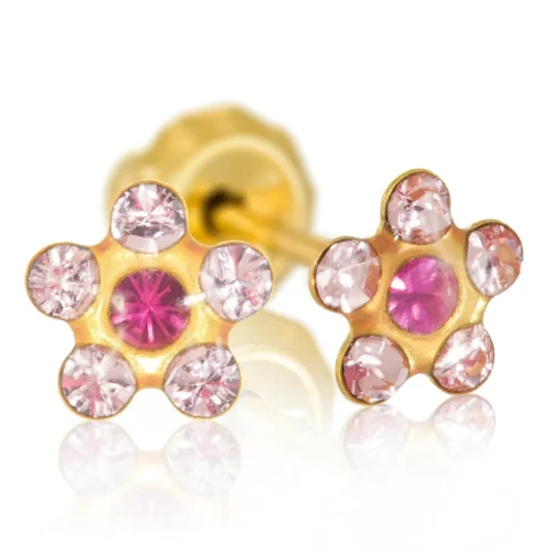 Perforación con Flor Cristal Rosa bañado Oro Inverness Bañados en oro 24K