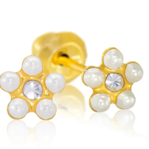 Perforación con Flor con Perlitas Oro Inverness Bañados en oro 24K