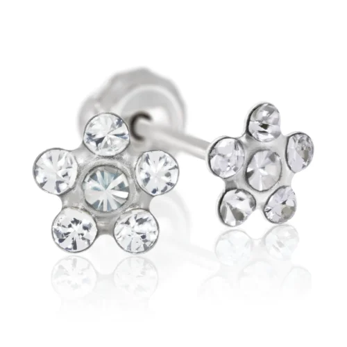 Perforación con Aritos Flor Cristal Acero de 5mm con Circón Inverness