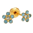 Perforación con Flor Cristal Celeste bañado Oro Inverness Bañados en oro 24K