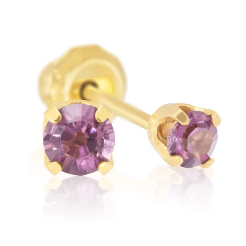 Perforación con Aritos Febrero Amatista bañado en oro de 24 quilates con Circón Inverness